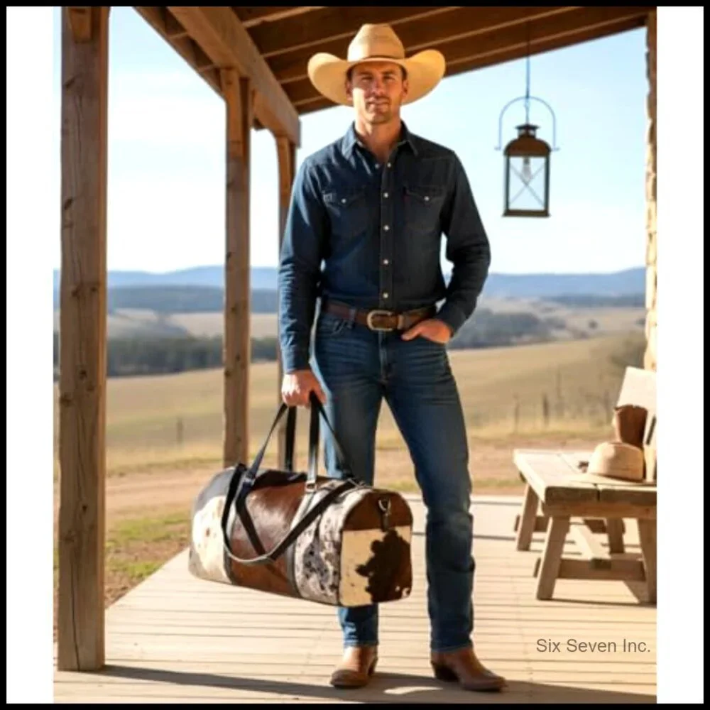 Real Cowhide Leather Duffel Bag Large Travel Sports Gym Bag
